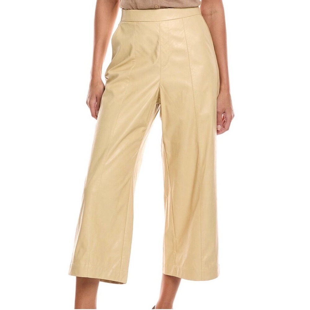 Tyler Boe Peyton Pleather Pants Wide Leg Crop‎ Faux Leather Womens 10 Tan